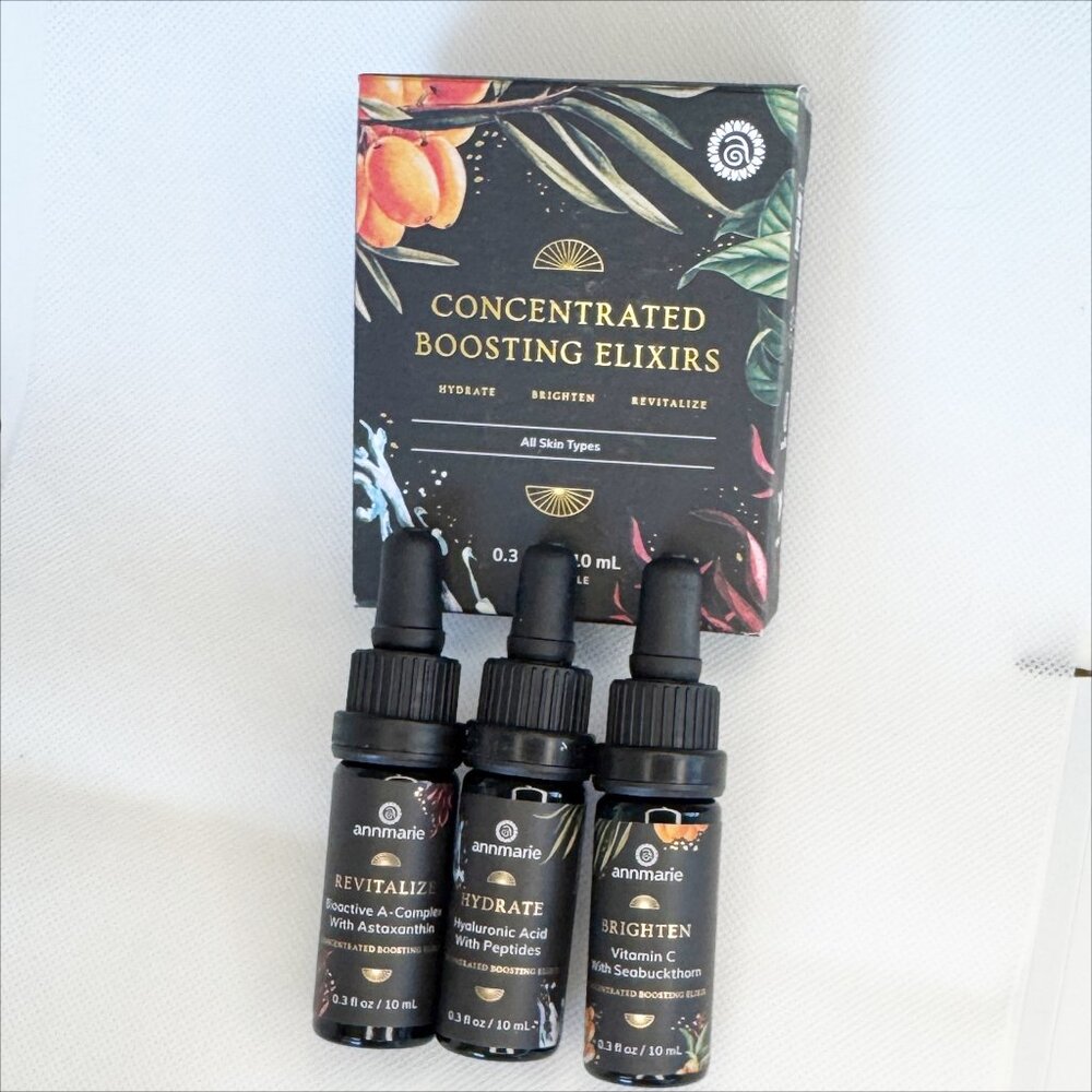 Annmarie concentrated boosting elixers, in Hydrate, Brightren, and Revitalize